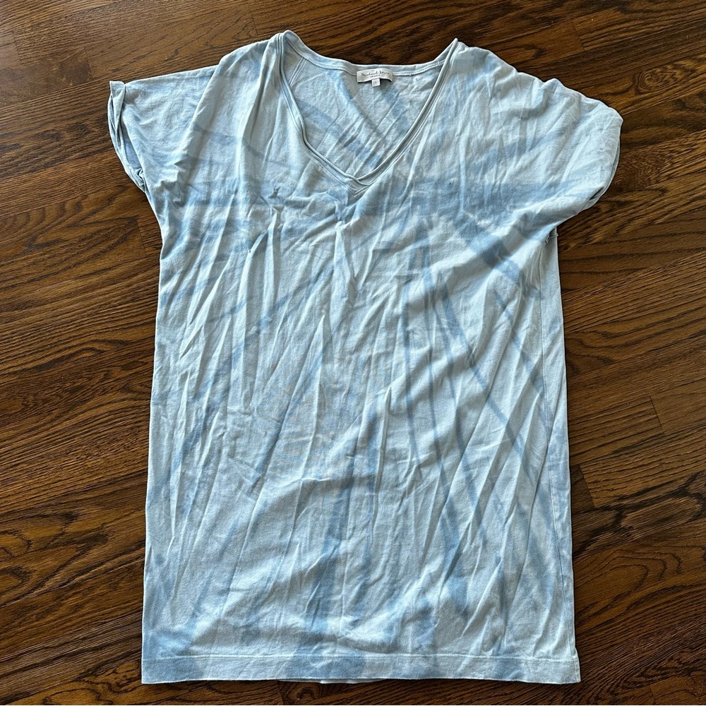 Michael Stars Blue Tie Dye Cotton T-Shirt Dress | Light Blue V-Neck Tee